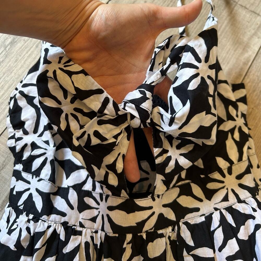 J. Crew black white floral tie front cut out casual dress sz 00 luau summer midi - Picture 8 of 15